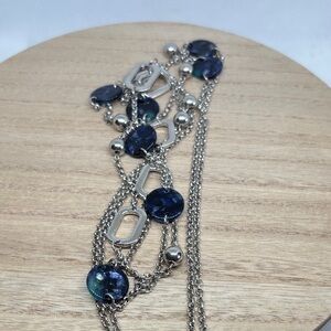 Silver Chain Necklace with Blue Marbled Discs